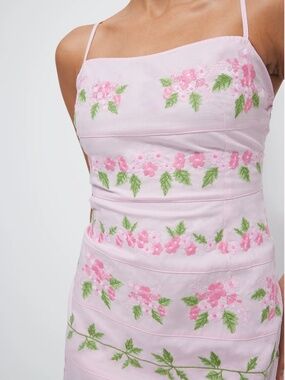 NWT Fanm Mon Nuray pink embroidered slip dress, size M hemmed to a mini
